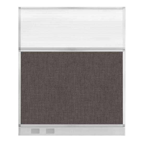 Hush Panel Cubicle Partition 5' x 6' W/ Window Mocha Fabric Clear Fluted Window W/ Cable Channel